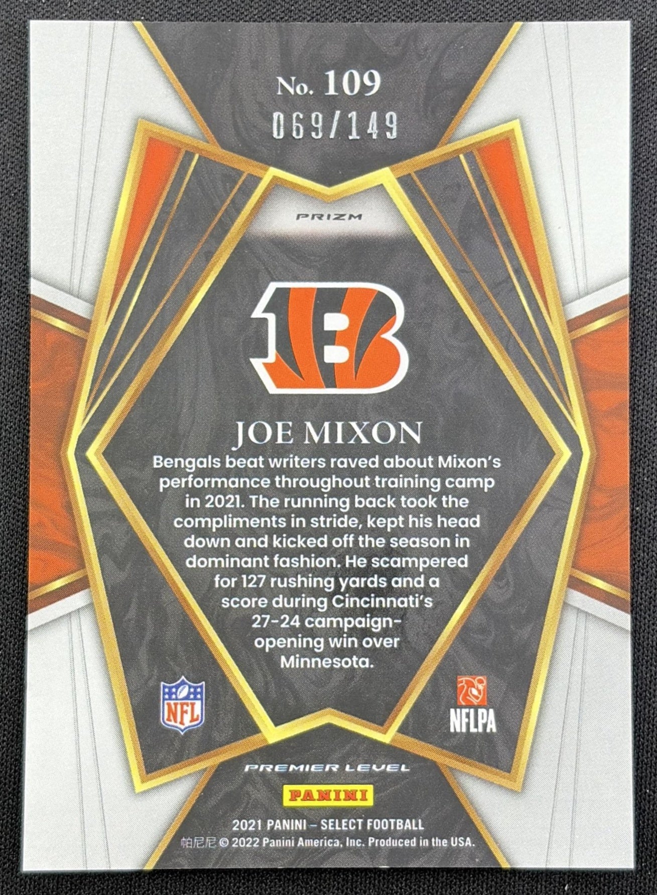 Joe Mixon 2021 Panini Select Blue Prizm /149 Bengals Cincinnati Bengals