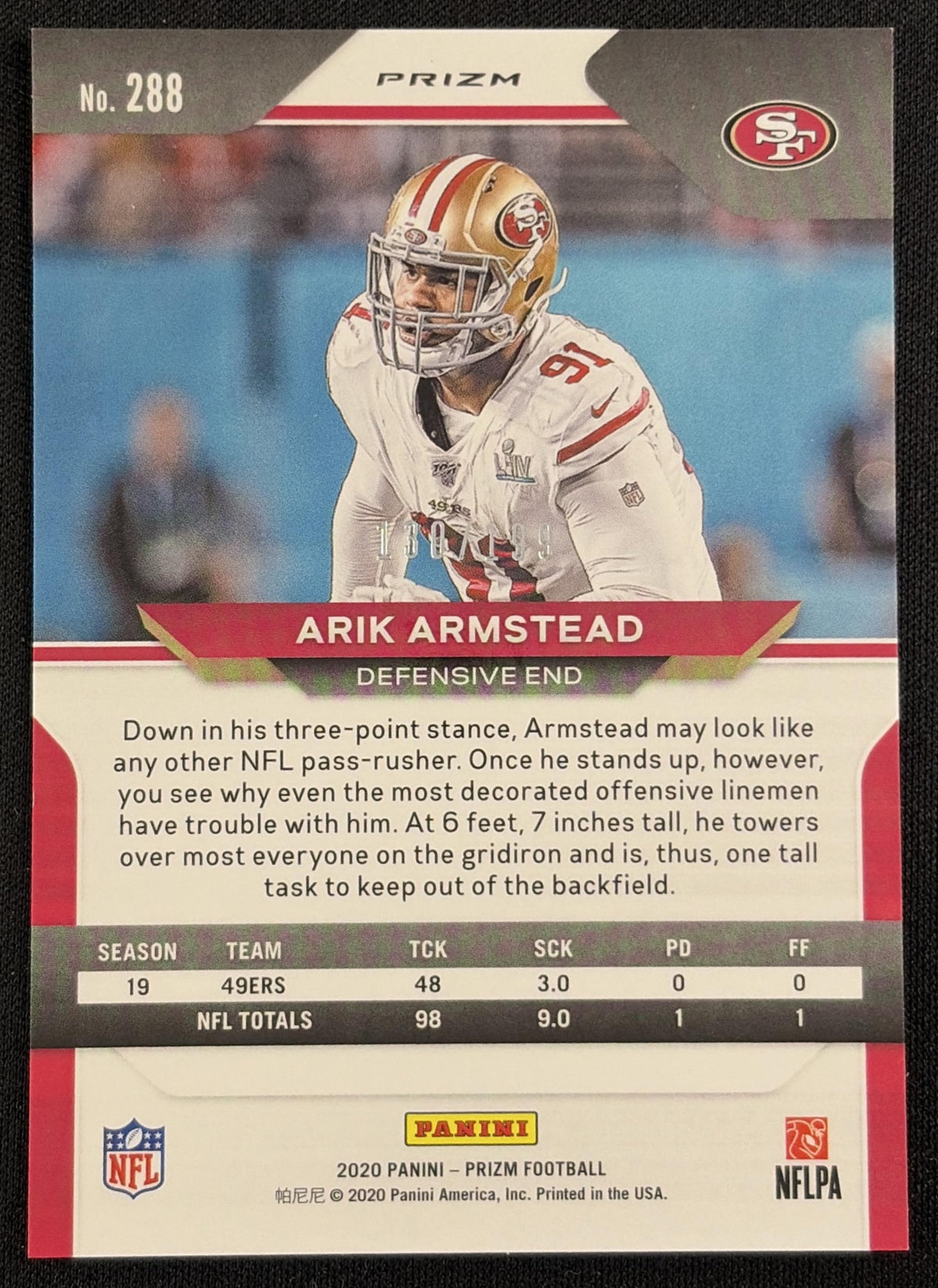Arik Armstead 2020 Panini Prizm Blue Wave /199 49ers - Back