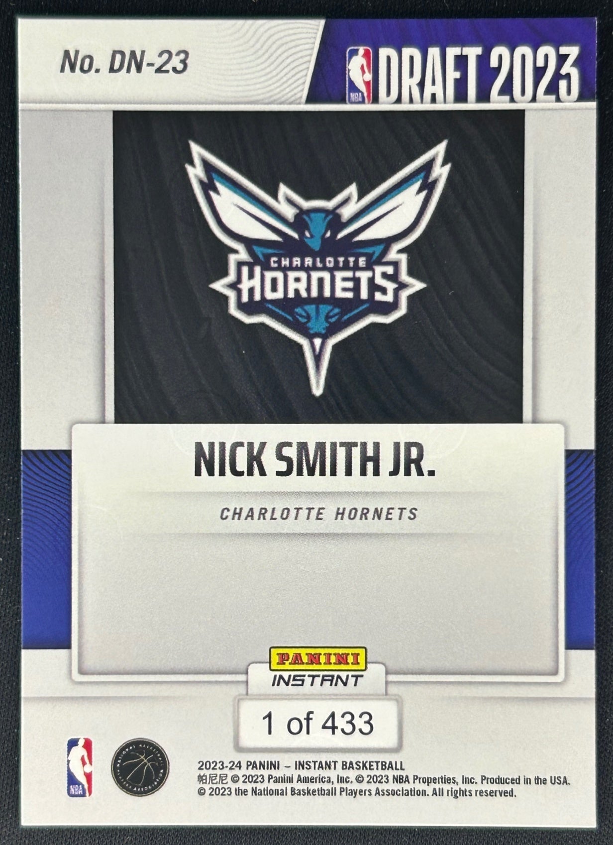 Nick Smith Jr. 2023 Panini Instant NBA Draft Night Hornets Sports Trading Cards