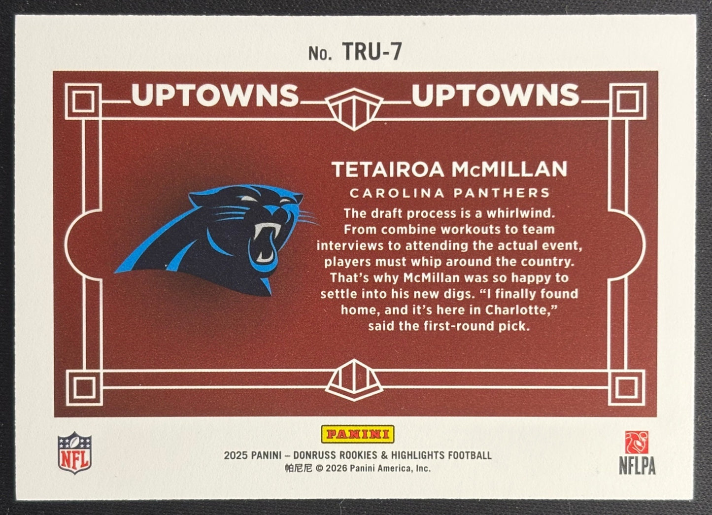 Tetairoa McMillan 2025 Donruss Rookies & Highlights Uptown Horizontal Green Panthers Sports Trading Cards