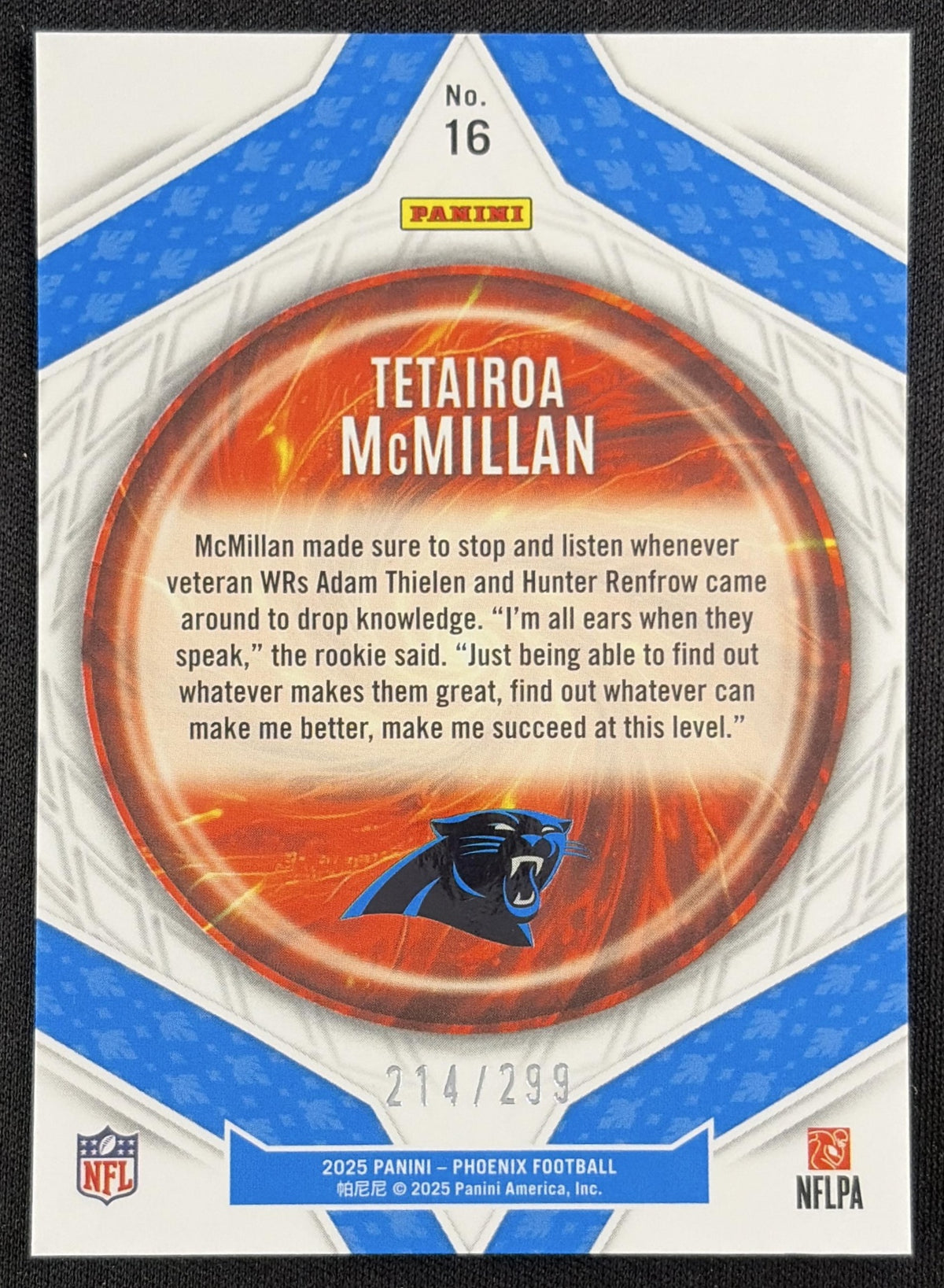 Tetairoa McMillan 2025 Panini Phoenix Paragon Wave Prizm /299 Panthers