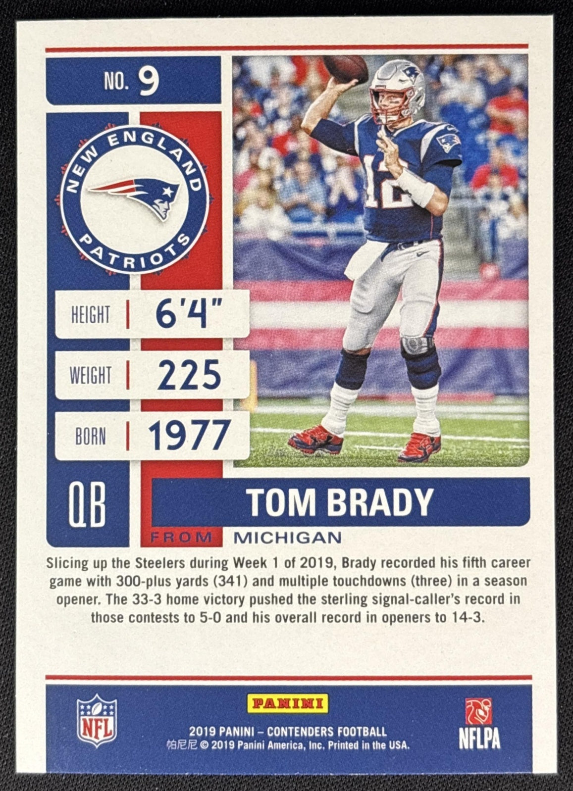 Tom Brady 2019 Panini Contenders Patriots Sports Trading Cards
