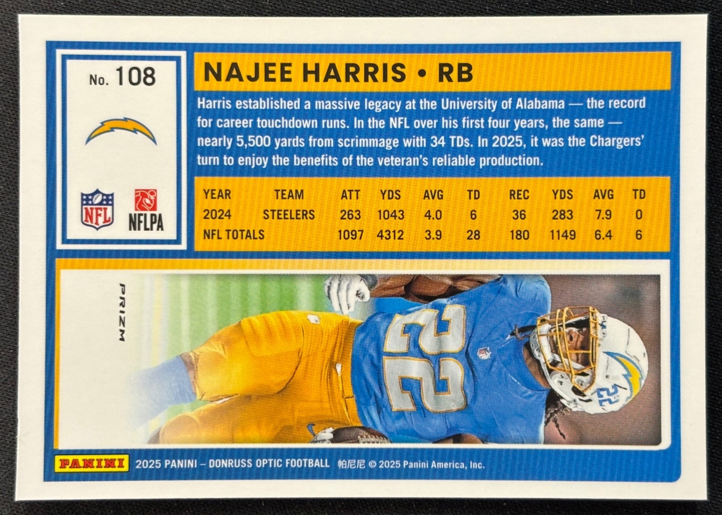 Najee Harris 2025 Donruss Optic Jazz Prizm Chargers Sports Trading Card