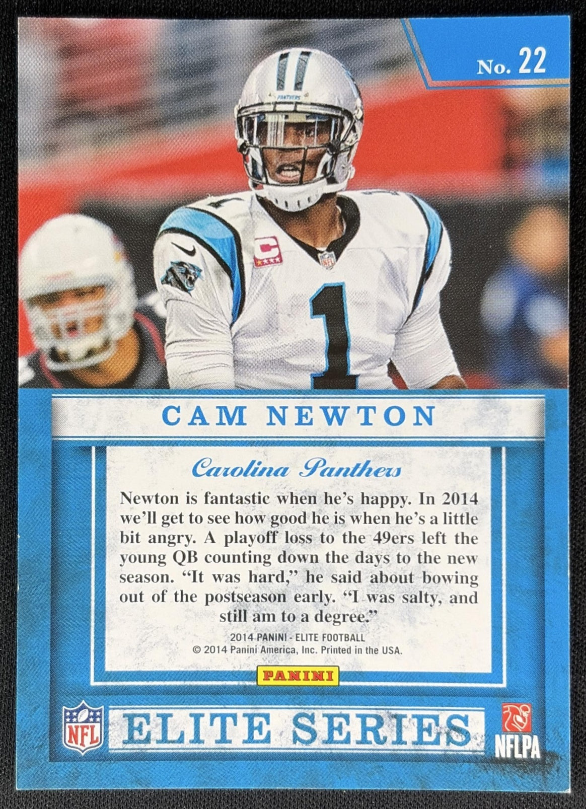 Cam Newton 2014 Panini Elite Series Silver Panthers - Back