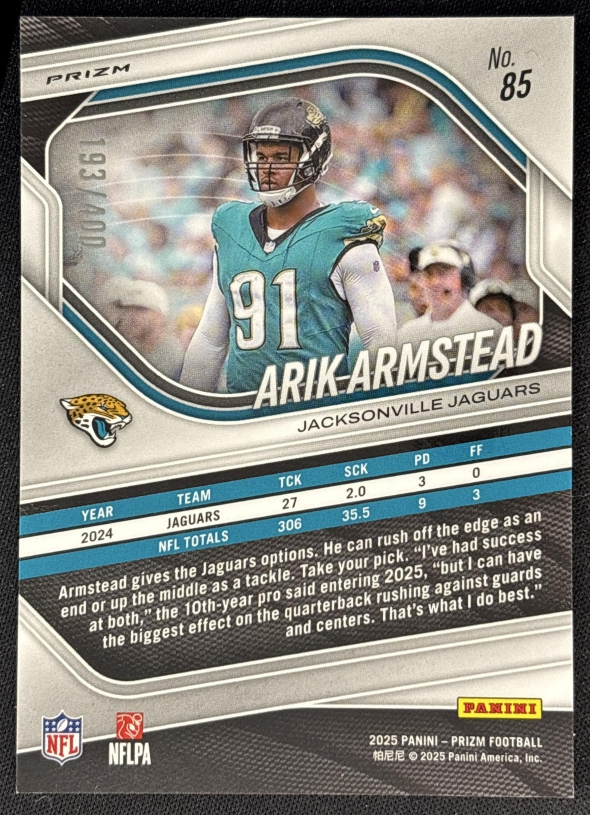 Arik Armstead 2025 Panini Prizm Pandora /400 Jaguars back