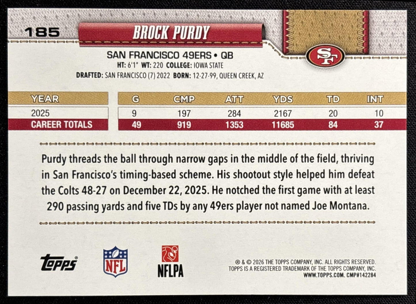 Brock Purdy 2026 Topps Football Leather Foil 49ers