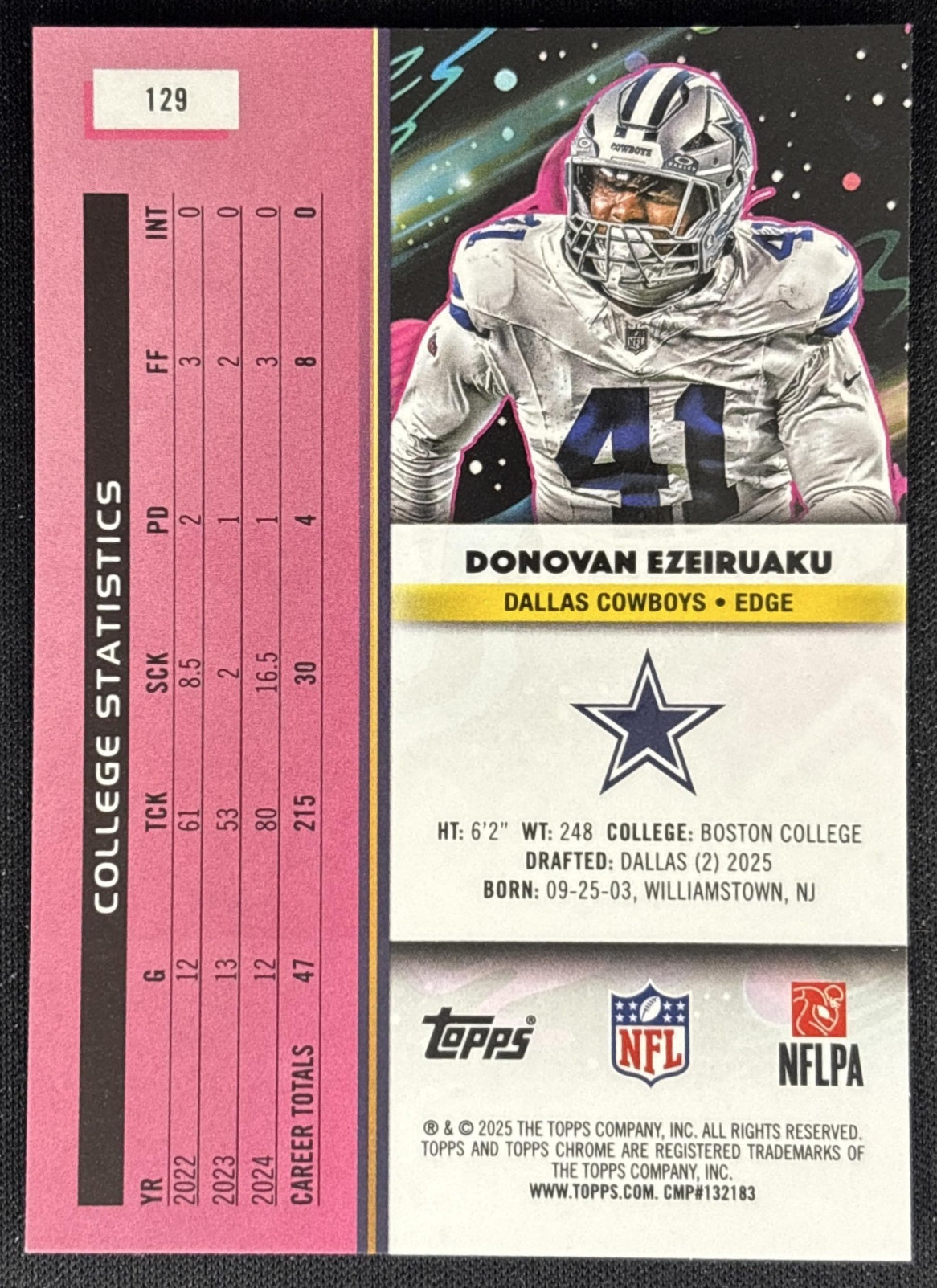 Donovan Ezeiruaku 2025 Topps Cosmic Chrome Cowboys back