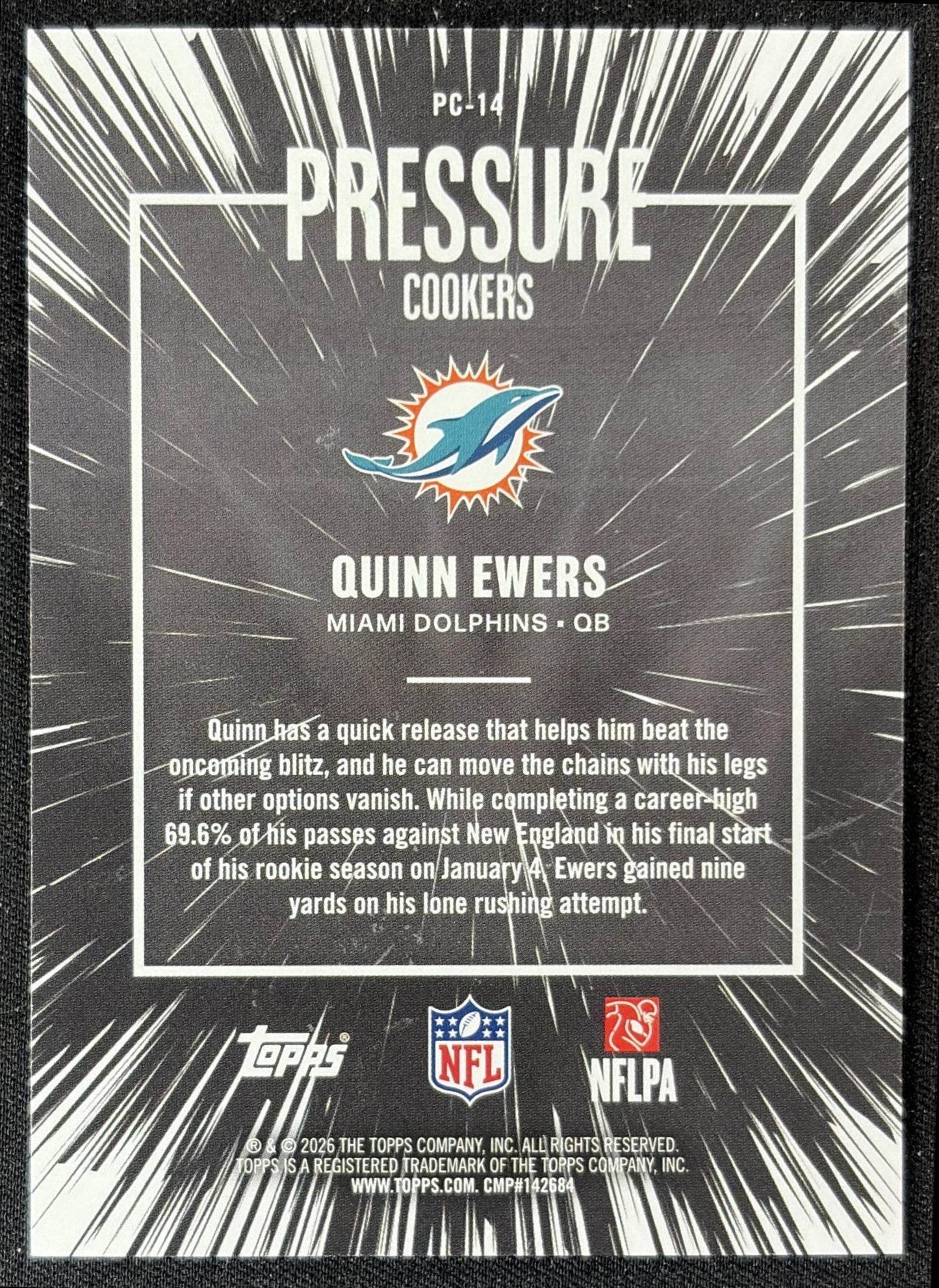 Quinn Ewers 2026 Topps Pressure Cookers Crackle Foil Dolphins back