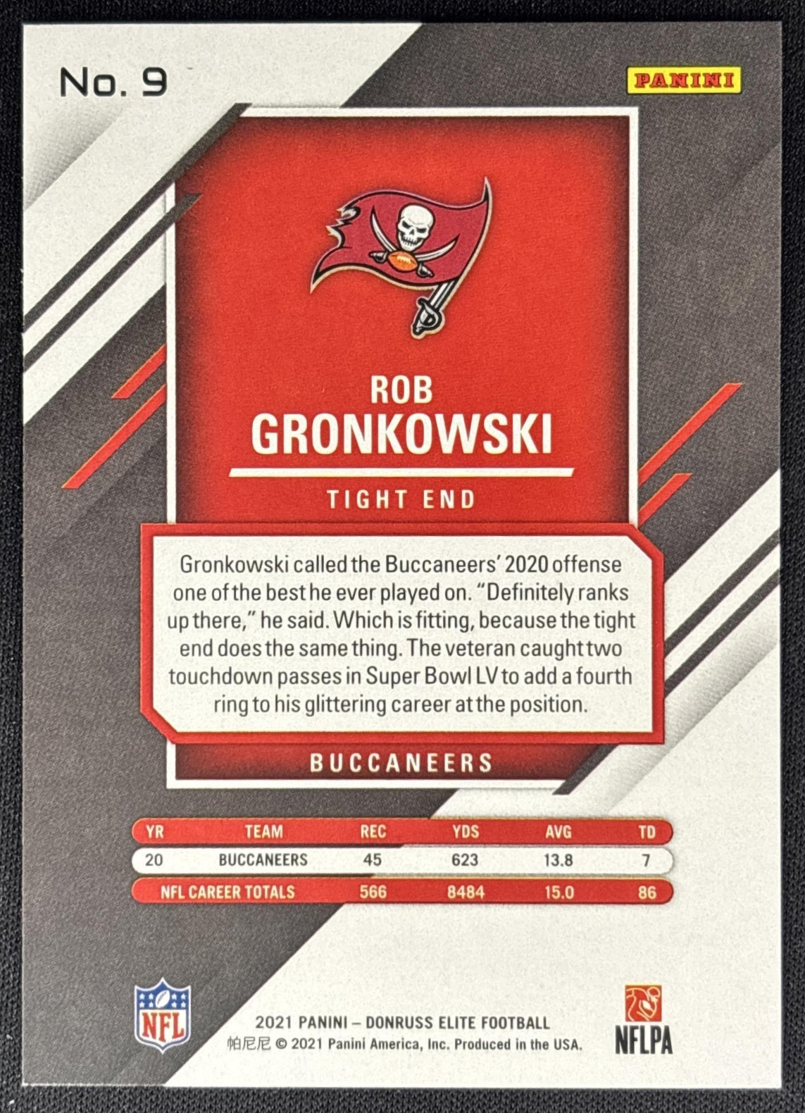 Rob Gronkowski 2021 Panini Donruss Elite Green Buccaneers - Back