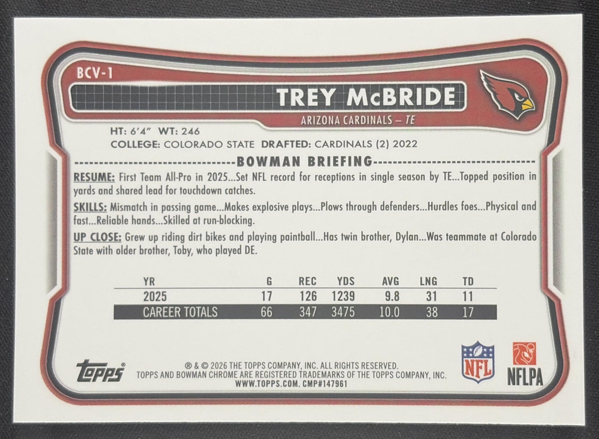 Trey McBride 2026 Bowman Chrome NFL Mojo Refractor Cardinals