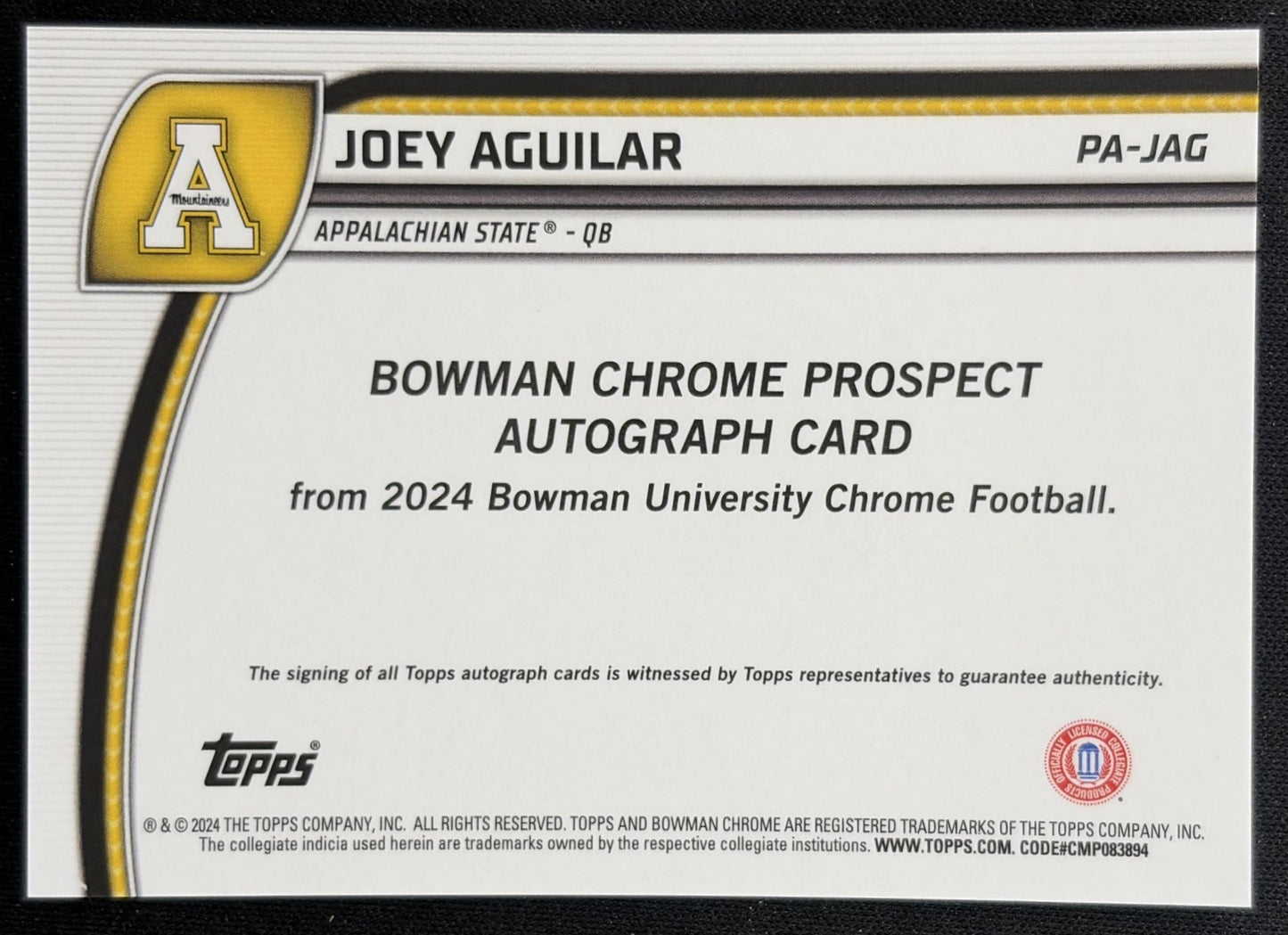 Joey Aguilar 2024 Bowman Chrome University Prospect Auto Fuchsia Refractor /150