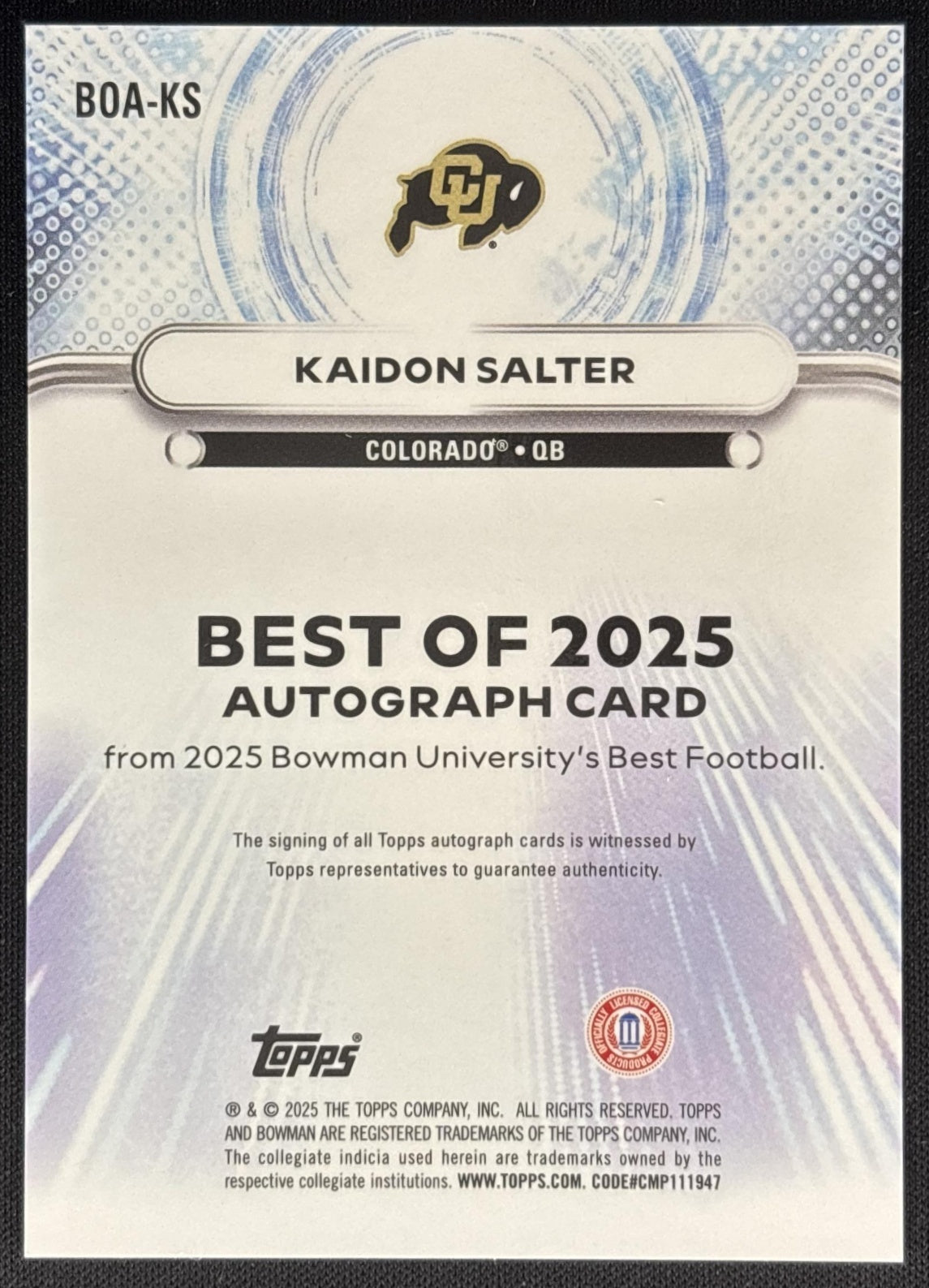 Kaidon Salter 2025 Bowman Best University The Best of Auto Buffaloes 2 Sports Trading Cards