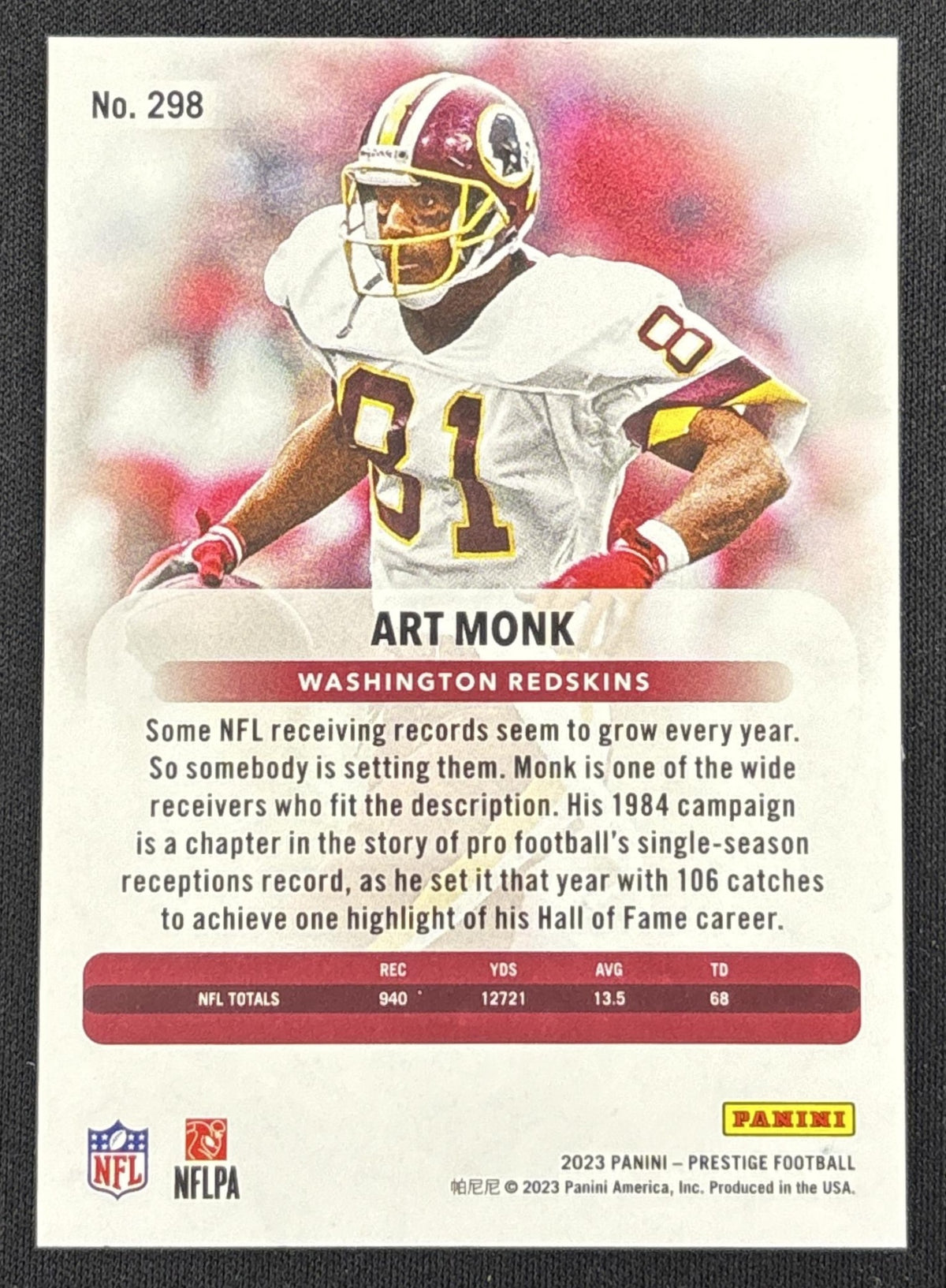 Art Monk 2023 Panini Prestige Xtra Points Red /599 Redskins