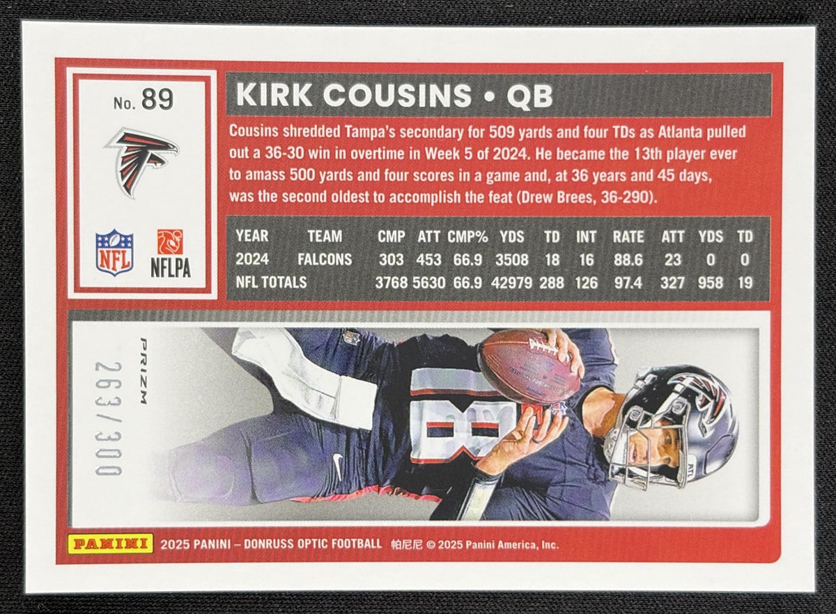 Kirk Cousins 2025 Panini Donruss Optic Wave Prizm /300 Falcons back