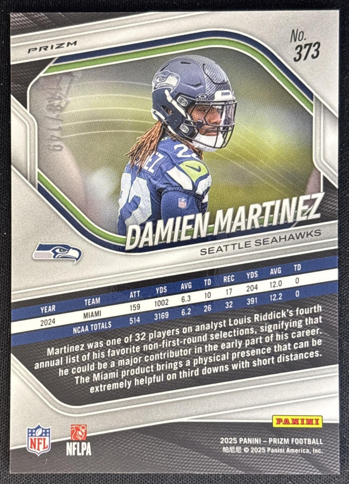 Damien Martinez 2025 Panini Prizm Red Wave /149 Seahawks back