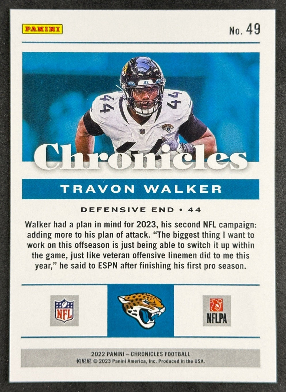 Travon Walker 2022 Chronicles Jaguars Sports Trading Card