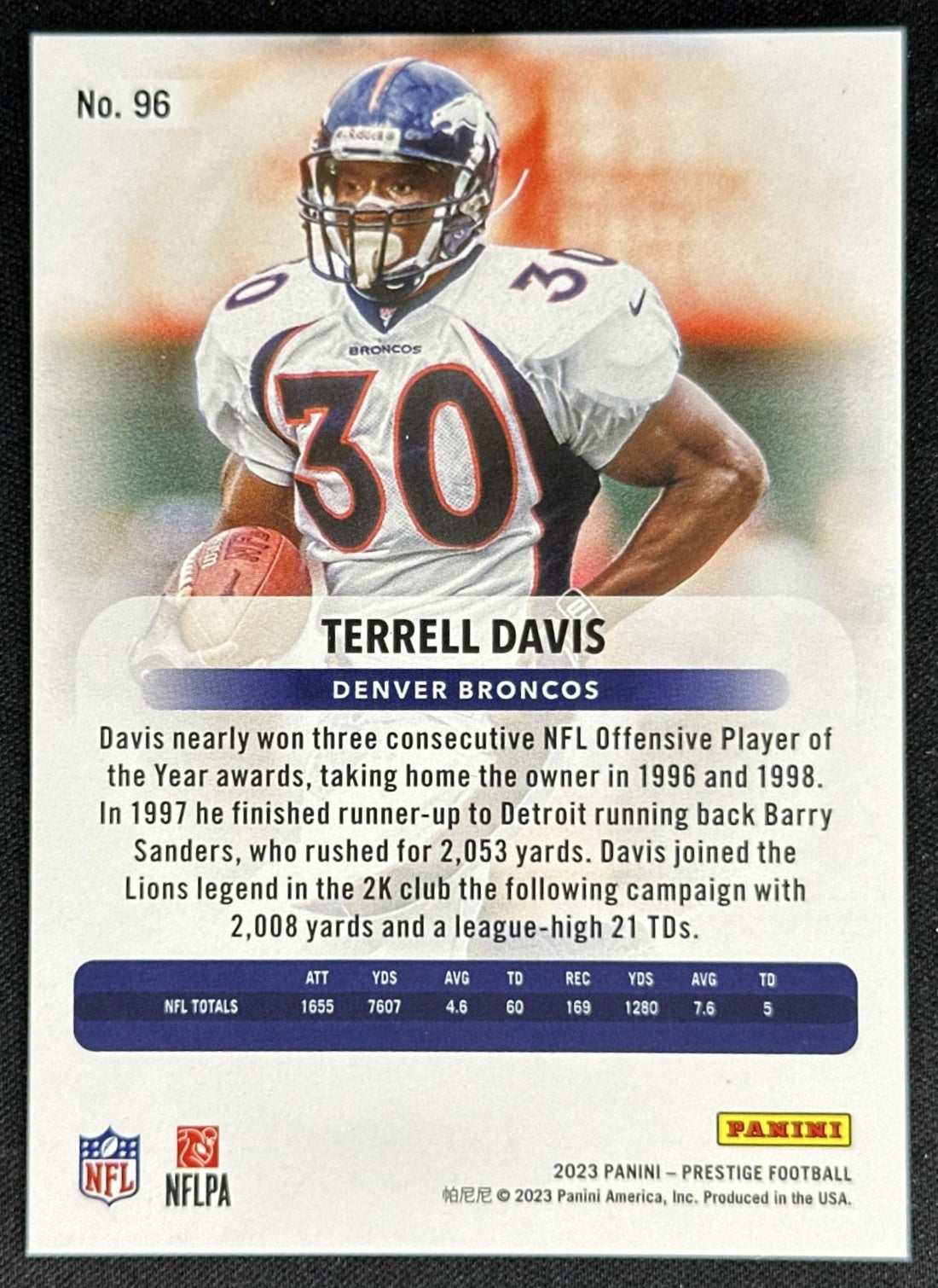 Terrell Davis 2023 Panini Prestige Xtra Points Gold /75 Broncos