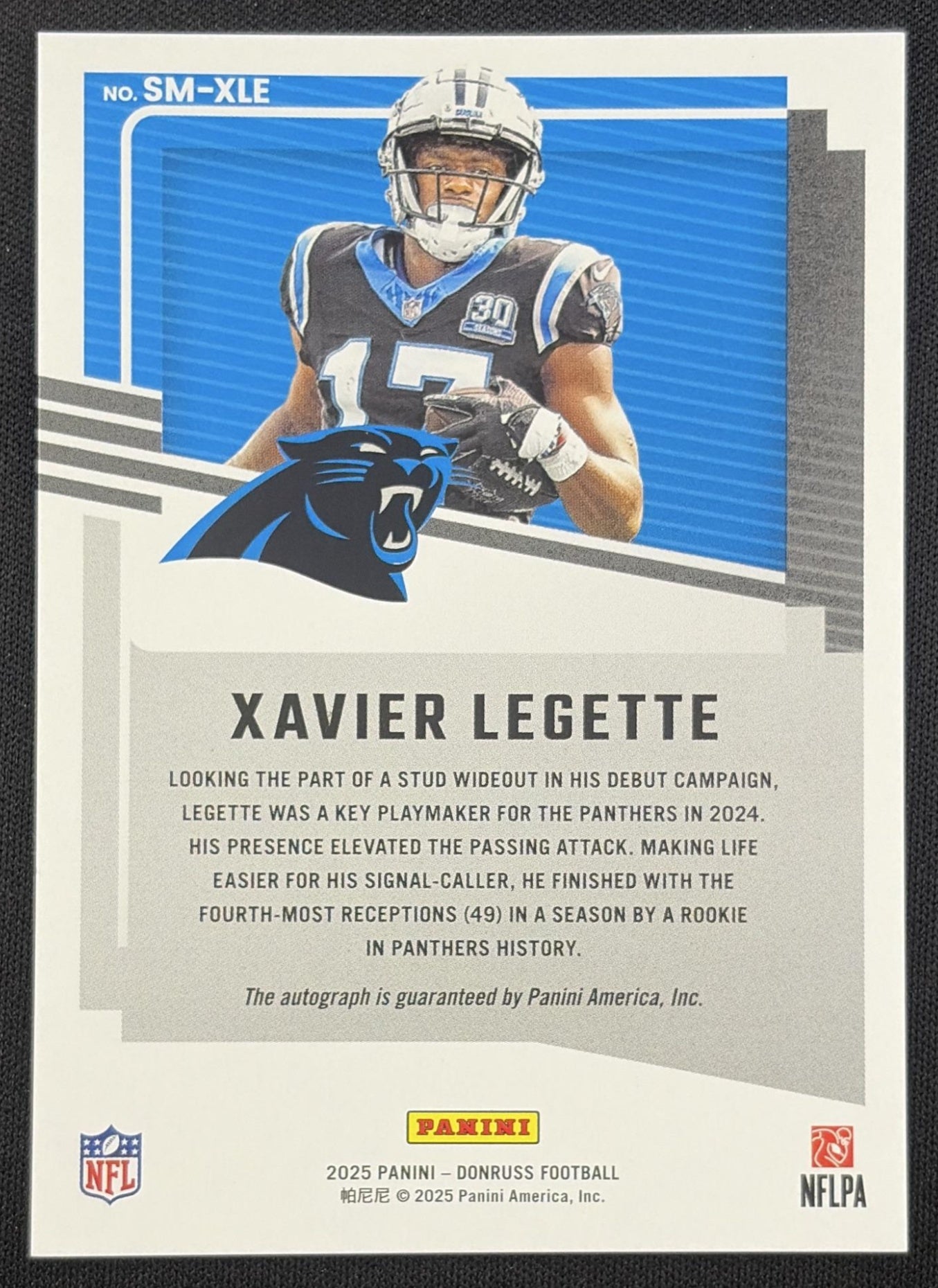 Xavier Legette 2025 Panini Donruss Signature Marks Panthers