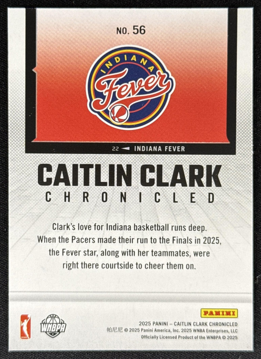 Caitlin Clark 2025 Panini Chronicled Life Style Holo Fever 56 Sports Trading Card