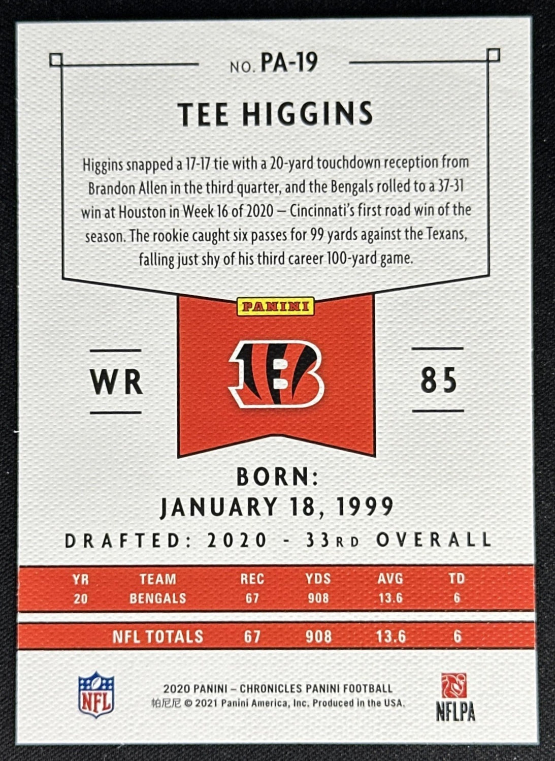 Tee Higgins 2020 Panini Chronicles Teal Bengals