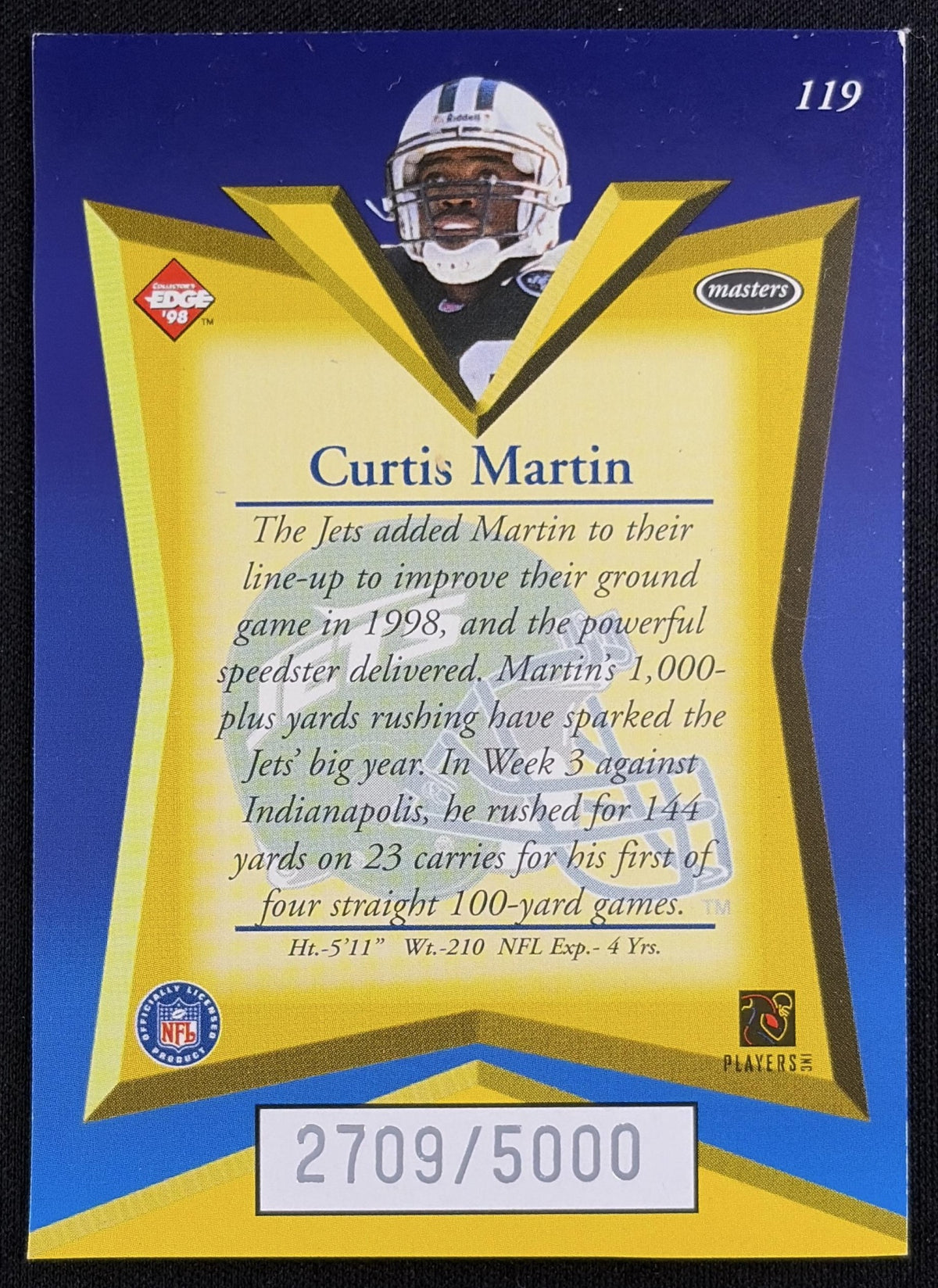 Curtis Martin 1998 Collector's Edge Masters 50 Point /50000 Jets