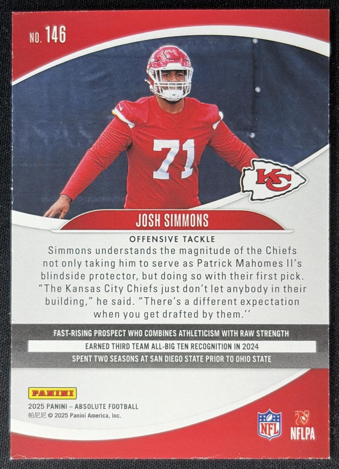 Josh Simmons 2025 Panini Absolute Rookies Chiefs Sports Trading Cards