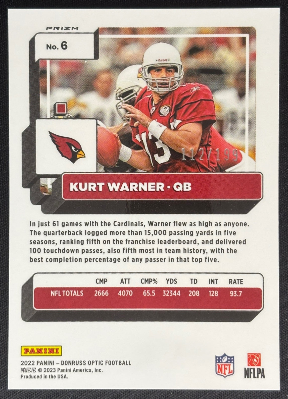 Kurt Warner 2022 Panini Donruss Optic Orange /199 Cardinals Sports Trading Cards