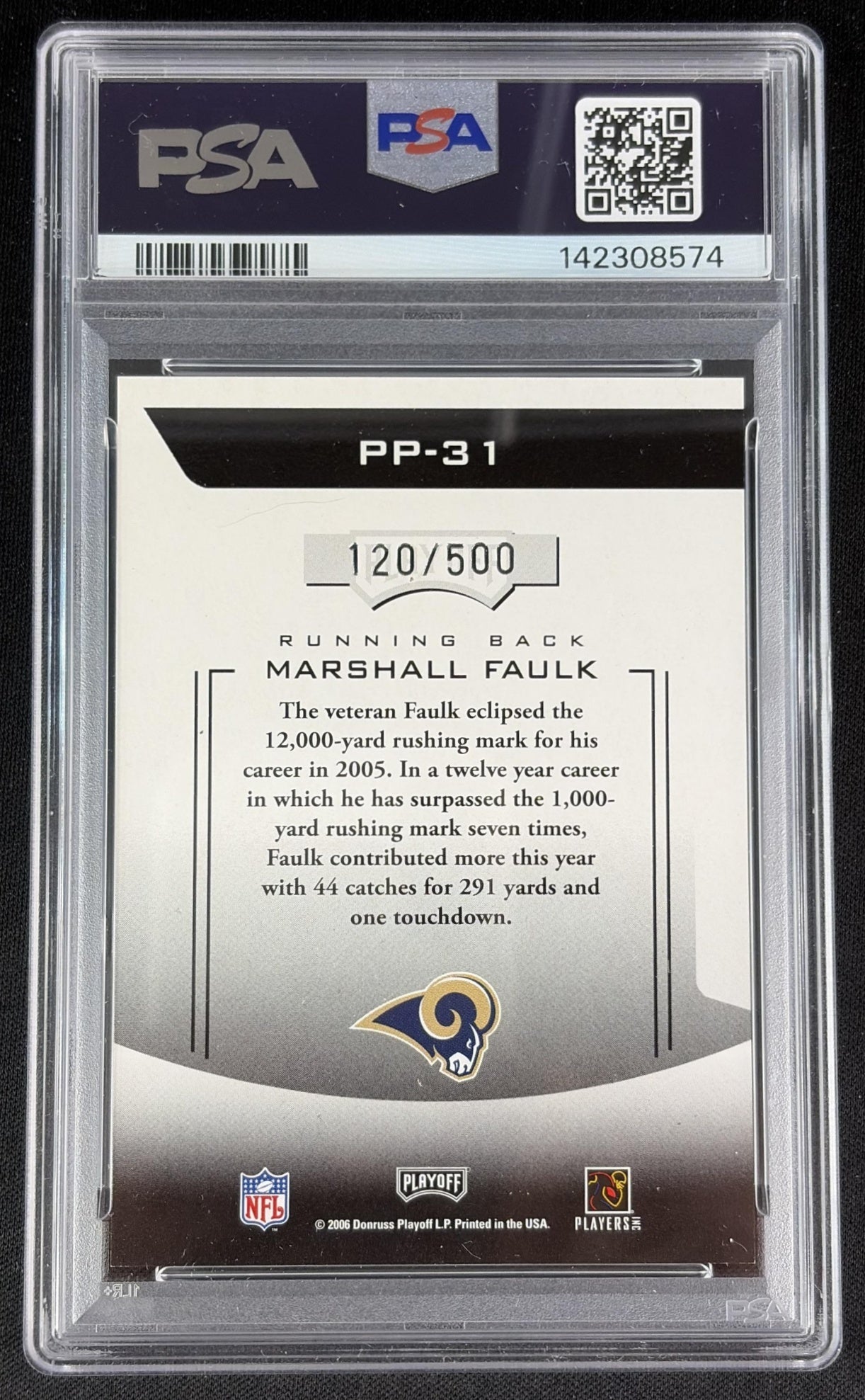 Marshall Faulk 2006 Playoff Prestige Prestigious Pros Orange /500 PSA 9 Rams Sports Trading Card