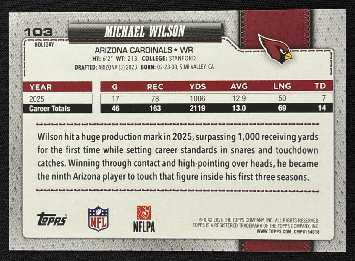 Michael Wilson 2026 Topps Holiday Glitter Cardinals | Arizona Cardinals