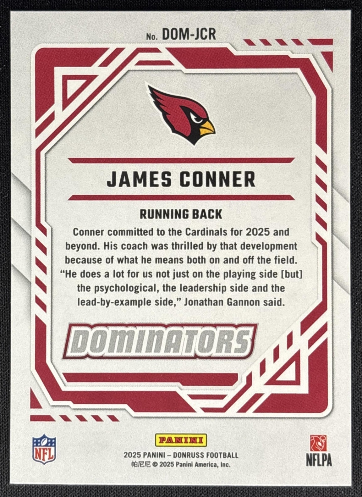 James Conner 2025 Panini Donruss Dominators Cardinals Sports Trading Cards
