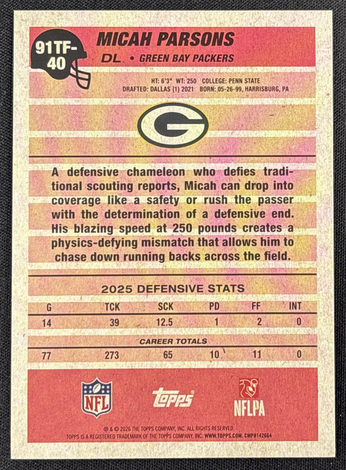 Micah Parsons 2026 Topps 1991 Crackle Foil Packers