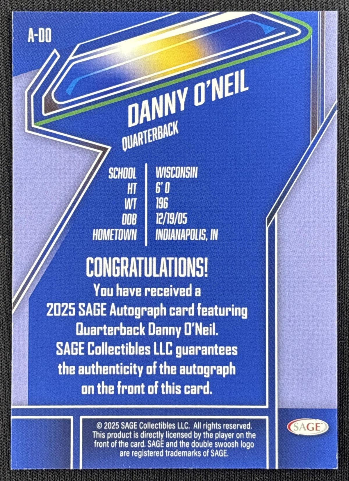 Danny O'Neil 2026 SAGE Auto