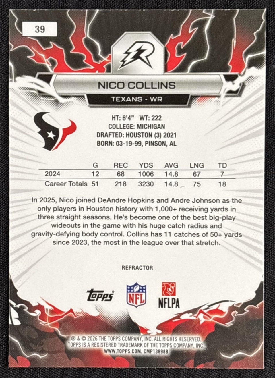 Nico Collins 2025 Topps Resurgence Refractor Texans