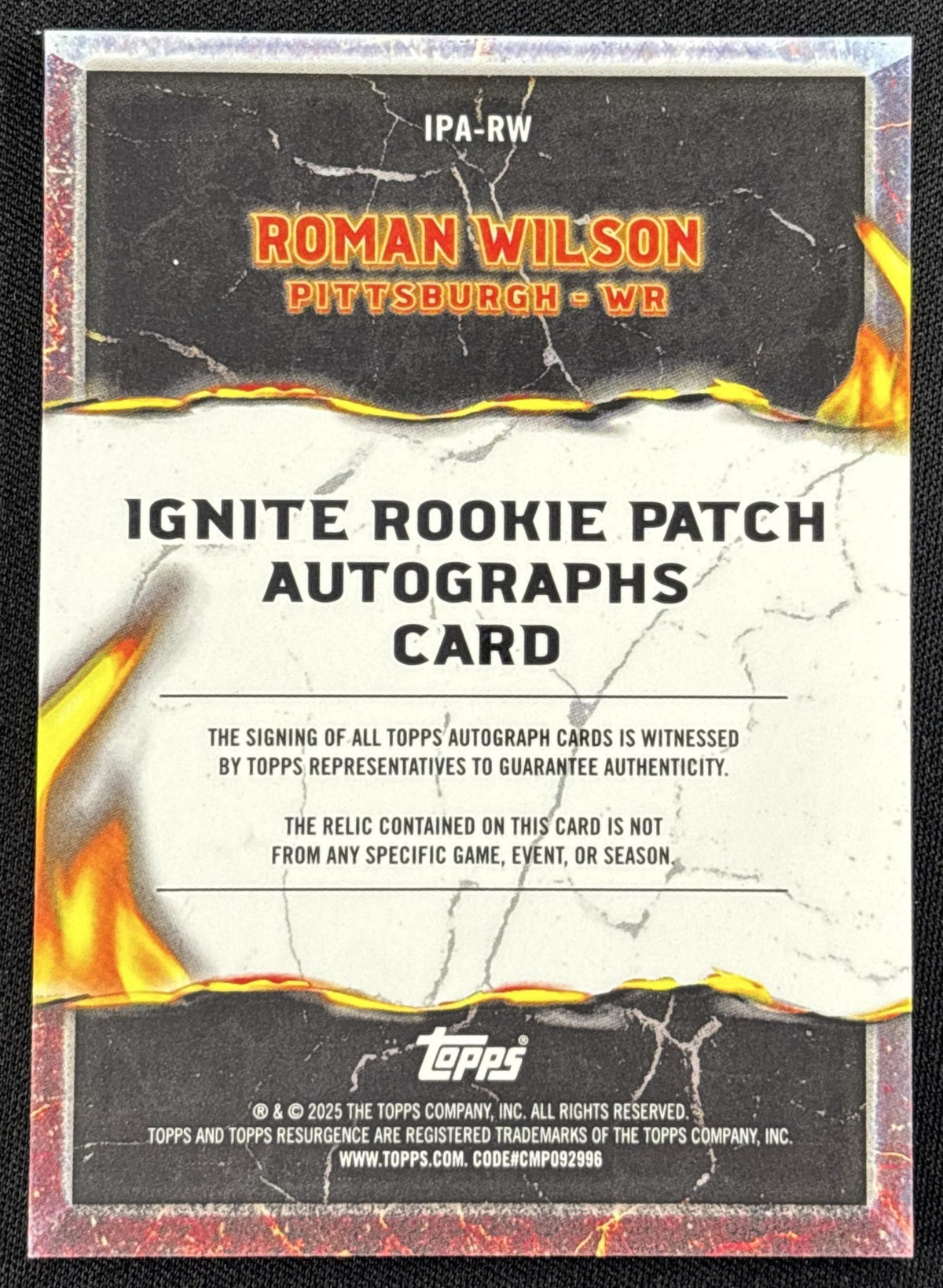 Roman Wilson 2024 Topps Resurgence Ignite Rookie Patch Auto Blue Surge /99 Steelers