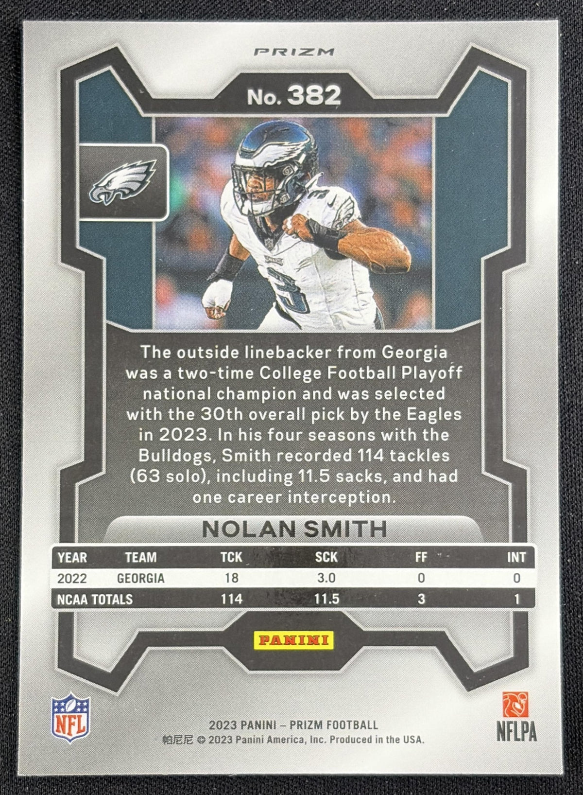 Nolan Smith 2023 Panini Prizm Red White and Blue Eagles Sports Trading Card