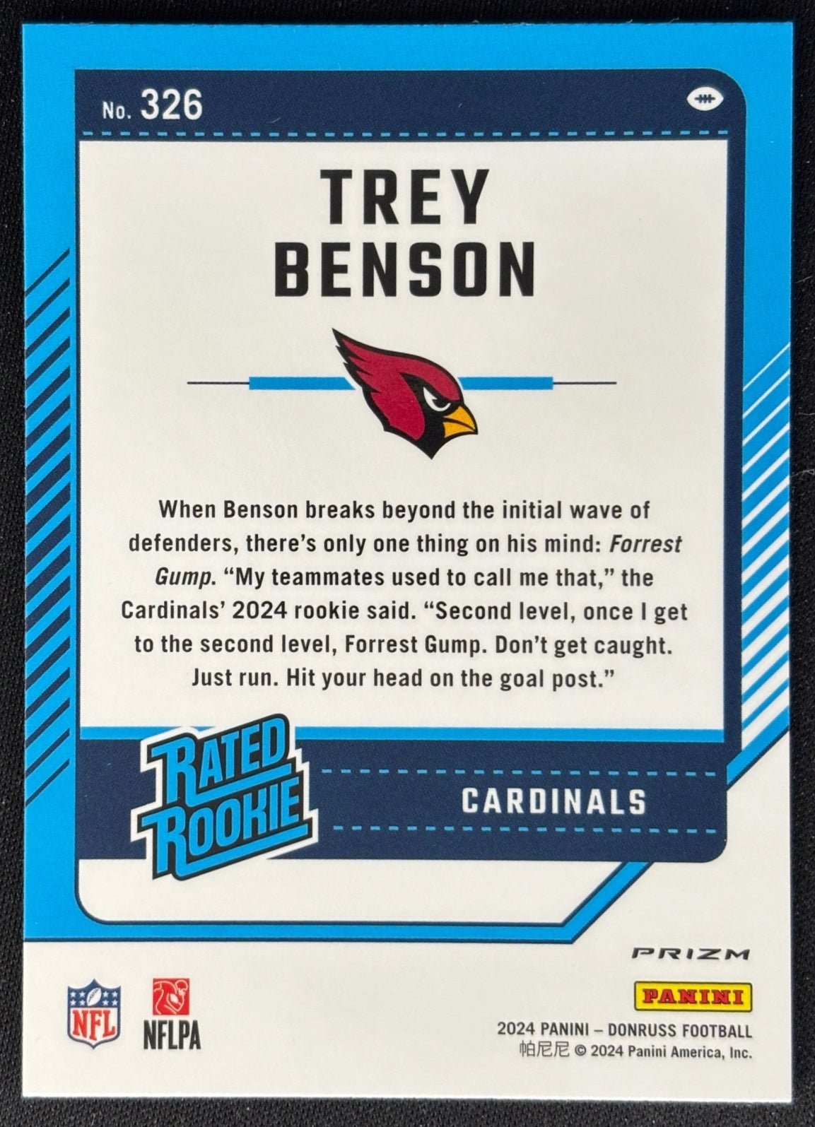 Trey Benson 2024 Donruss Optic Rated Rookie Preview Red Wave Cardinals Sports Trading Cards