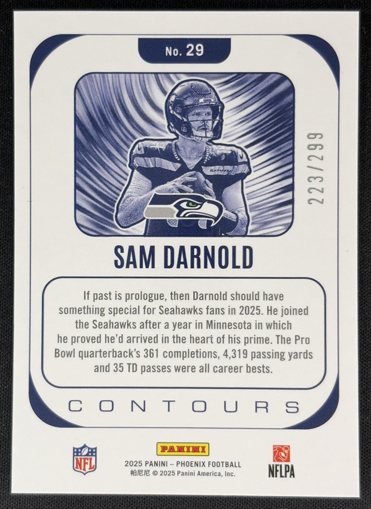 Sam Darnold 2025 Panini Phoenix Contours Silver Hyper /299 Seahawks back