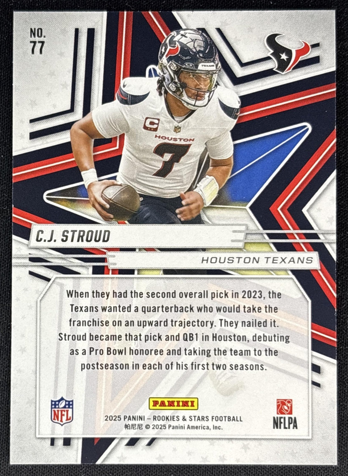 C.J. Stroud 2025 Panini Rookies & Stars Purple /999 Texans Back