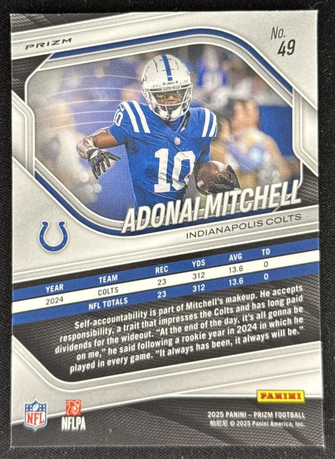 Adonai Mitchell 2025 Panini Prizm Silver Colts Indianapolis Colts Sports Trading Card