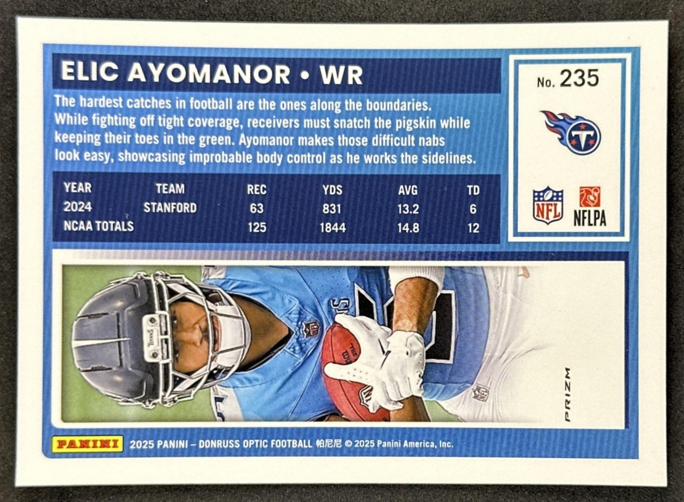 Elic Ayomanor 2025 Panini Donruss Optic Rated Rookie Holo Prizm Titans back