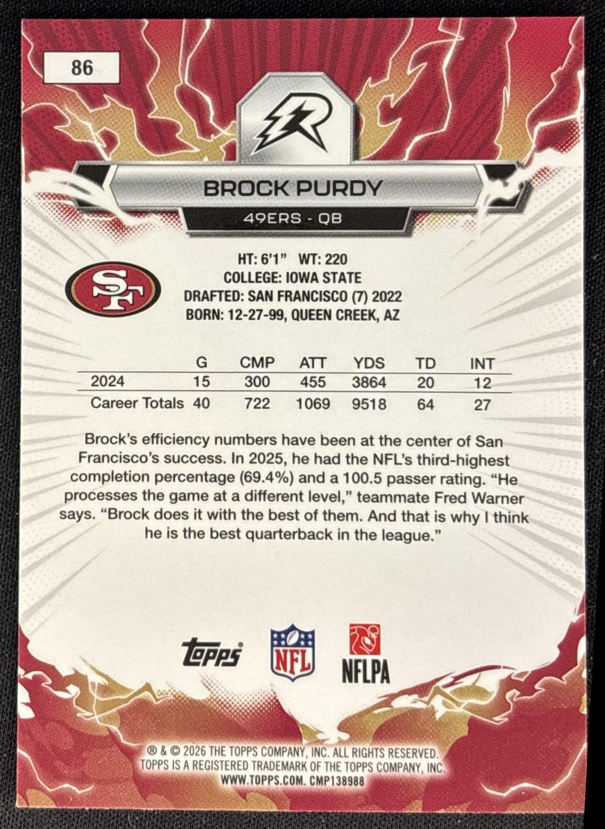 Brock Purdy 2025 Topps Resurgence 49ers San Francisco 49ers back