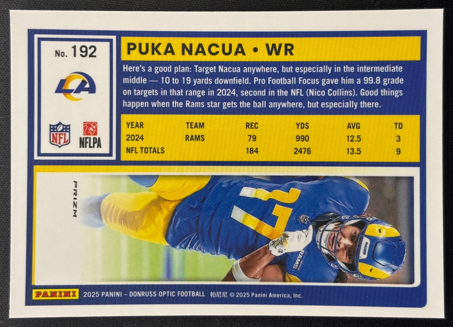 Puka Nacua 2025 Donruss Optic Stars Prizm Rams Sports Trading Card