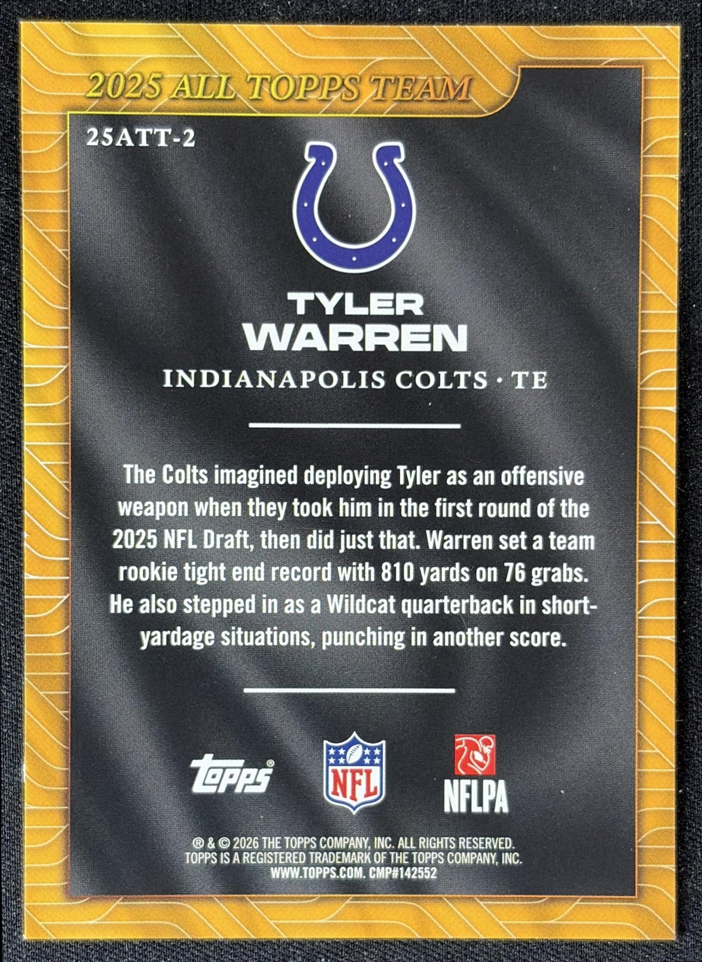 Tyler Warren 2026 Topps 2025 All-Topps Team Colts back