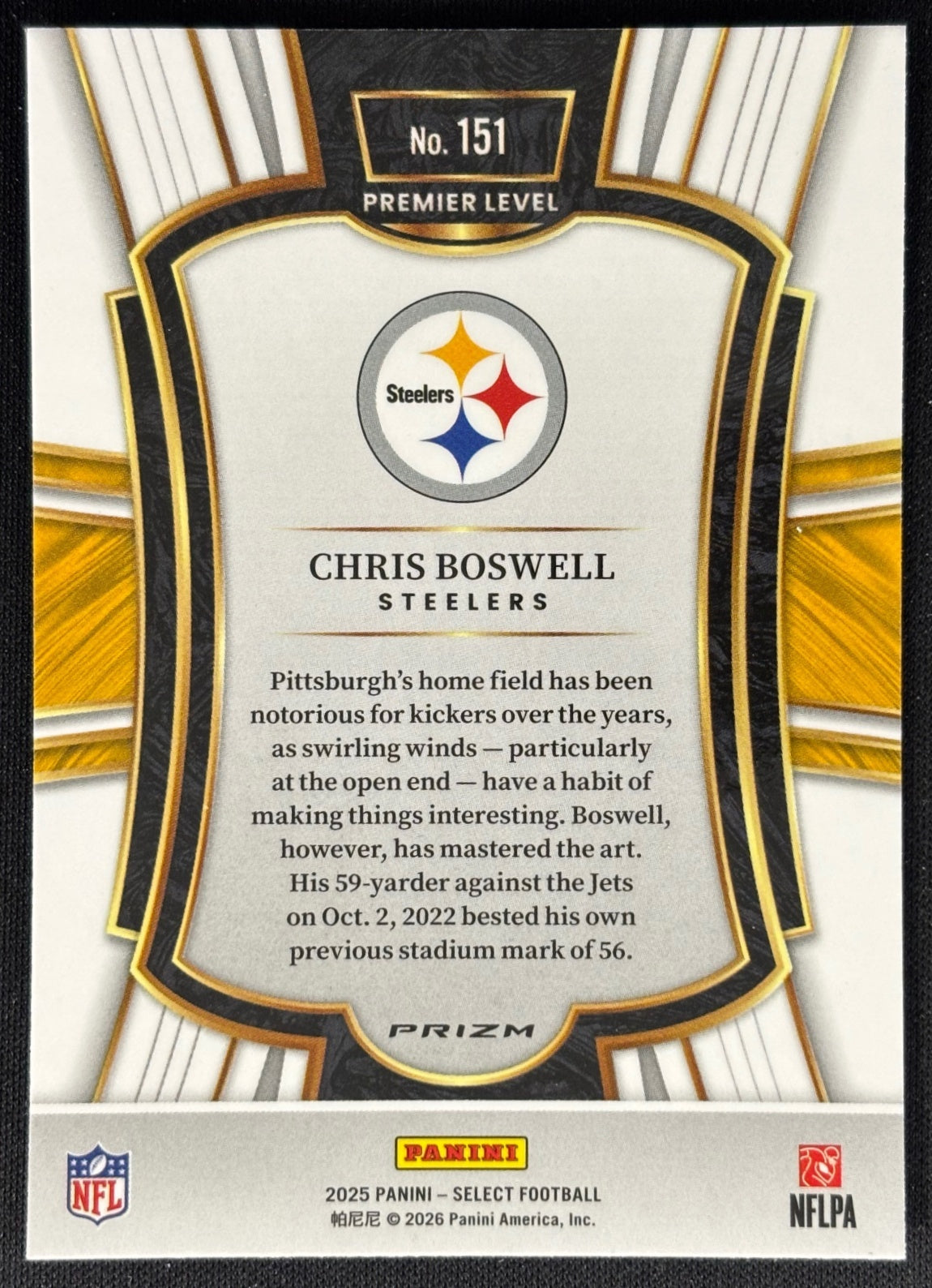 Chris Boswell 2025 Select Premier Level Silver Prizm Steelers Sports Trading Card