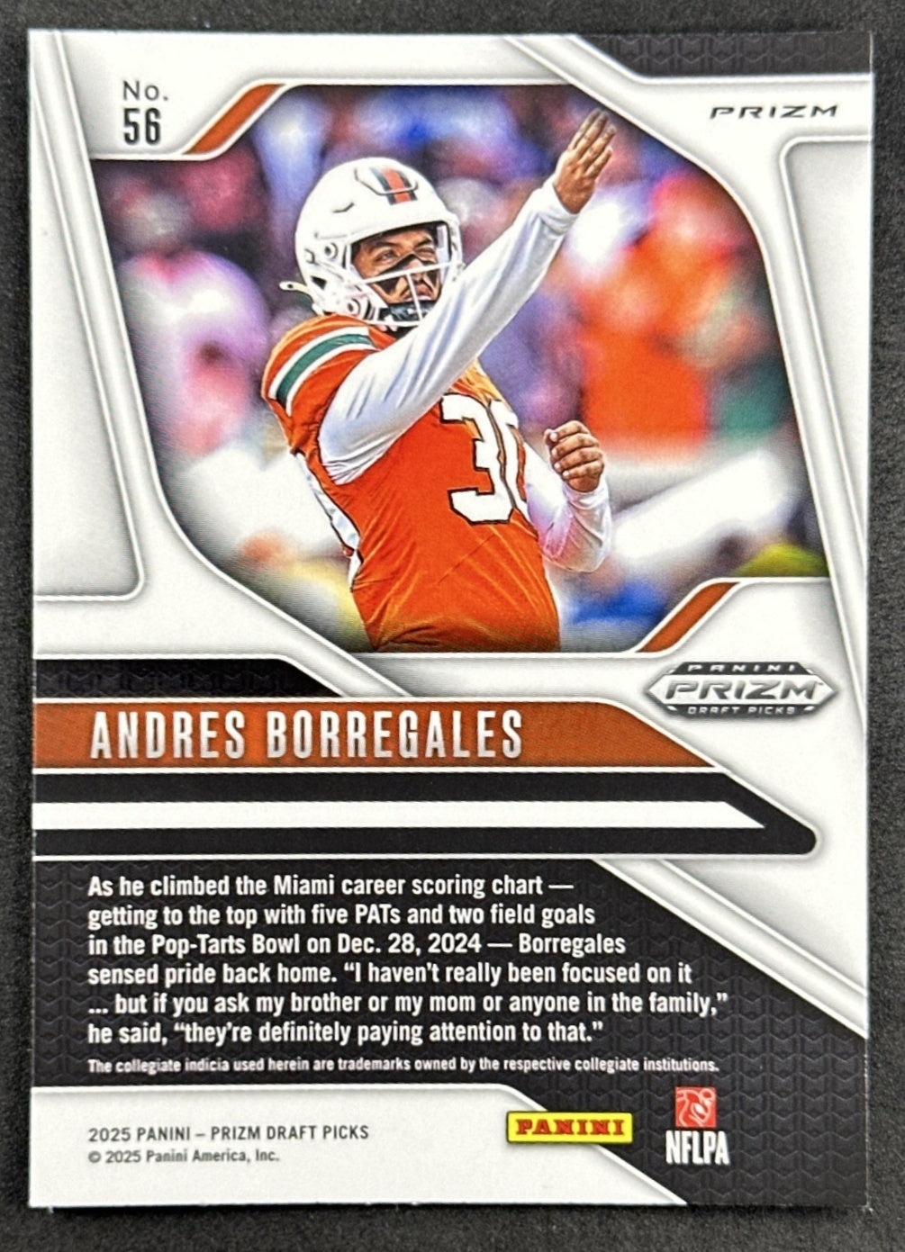 Andres Borregales 2025 Panini Prizm Draft Picks Red Wave Hurricanes Patriots