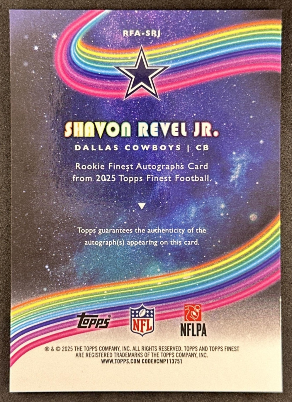Shavon Revel Jr. 2025 Topps Finest Rookie Auto Cowboys back