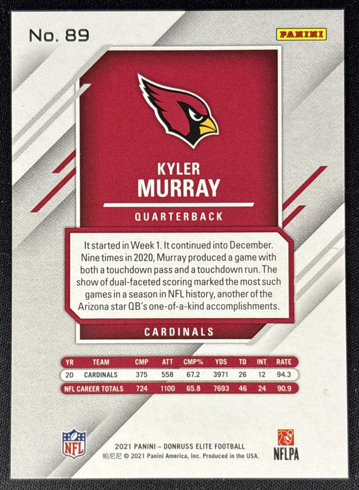 Kyler Murray 2021 Panini Donruss Elite Red /399 Cardinals Sports Trading Cards