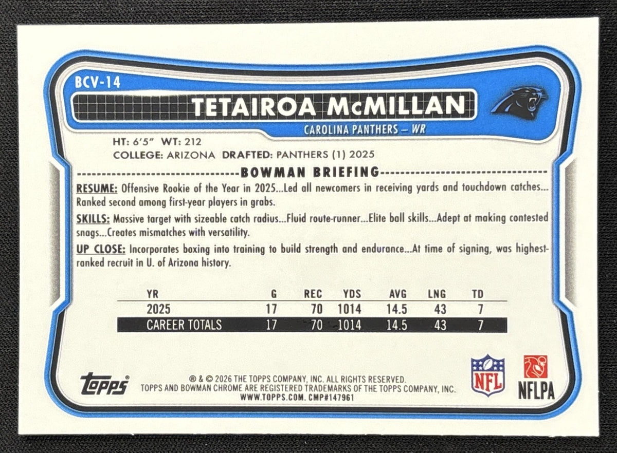 Tetairoa McMillan 2026 Bowman Chrome NFL Mojo Refractor Panthers