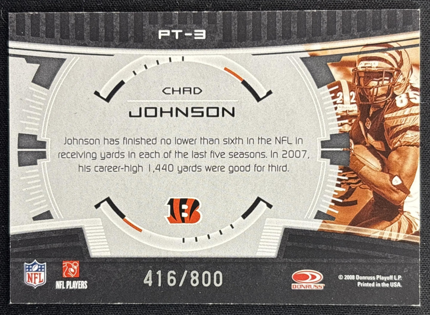 Chad Johnson 2008 Donruss Elite Prime Targets Gold /800 Bengals Back