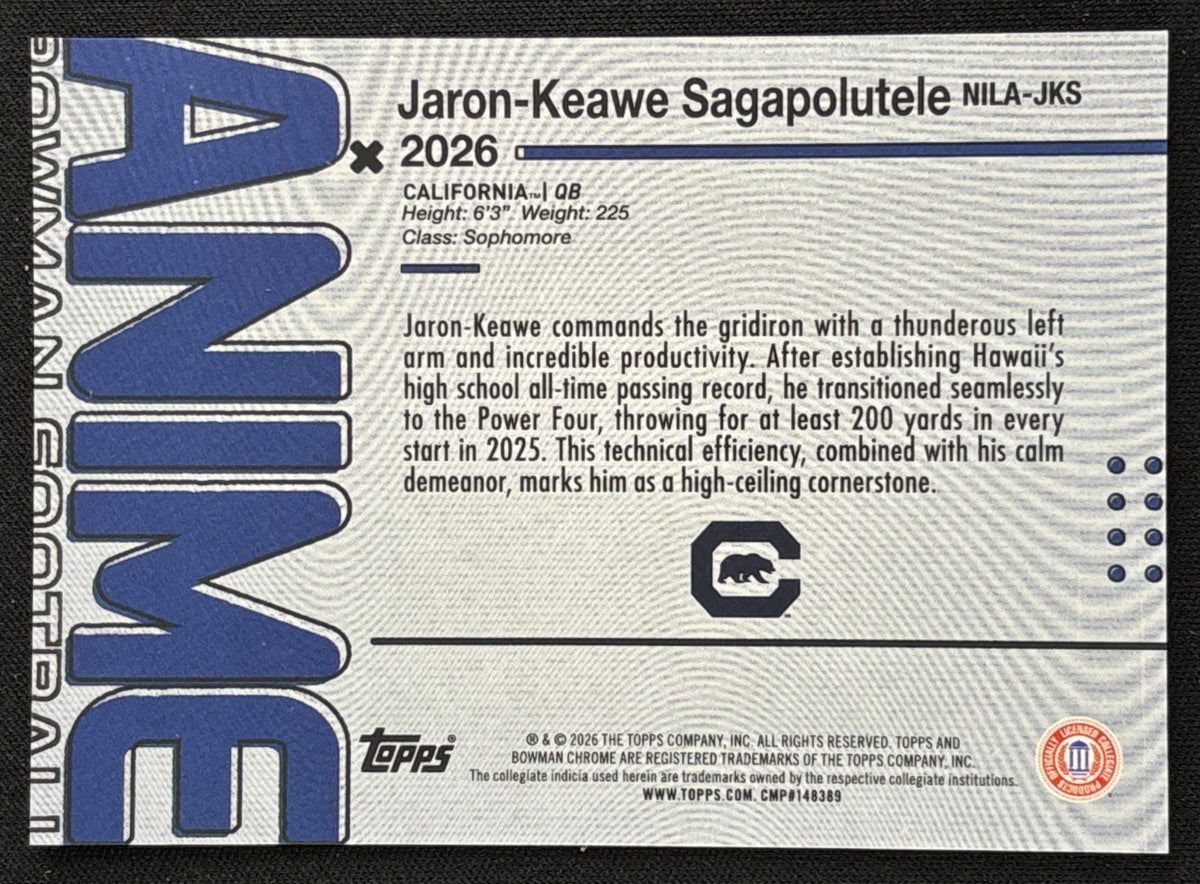Jaron-Keawe Sagapolutele 2026 Bowman Anime NIL Golden Bears